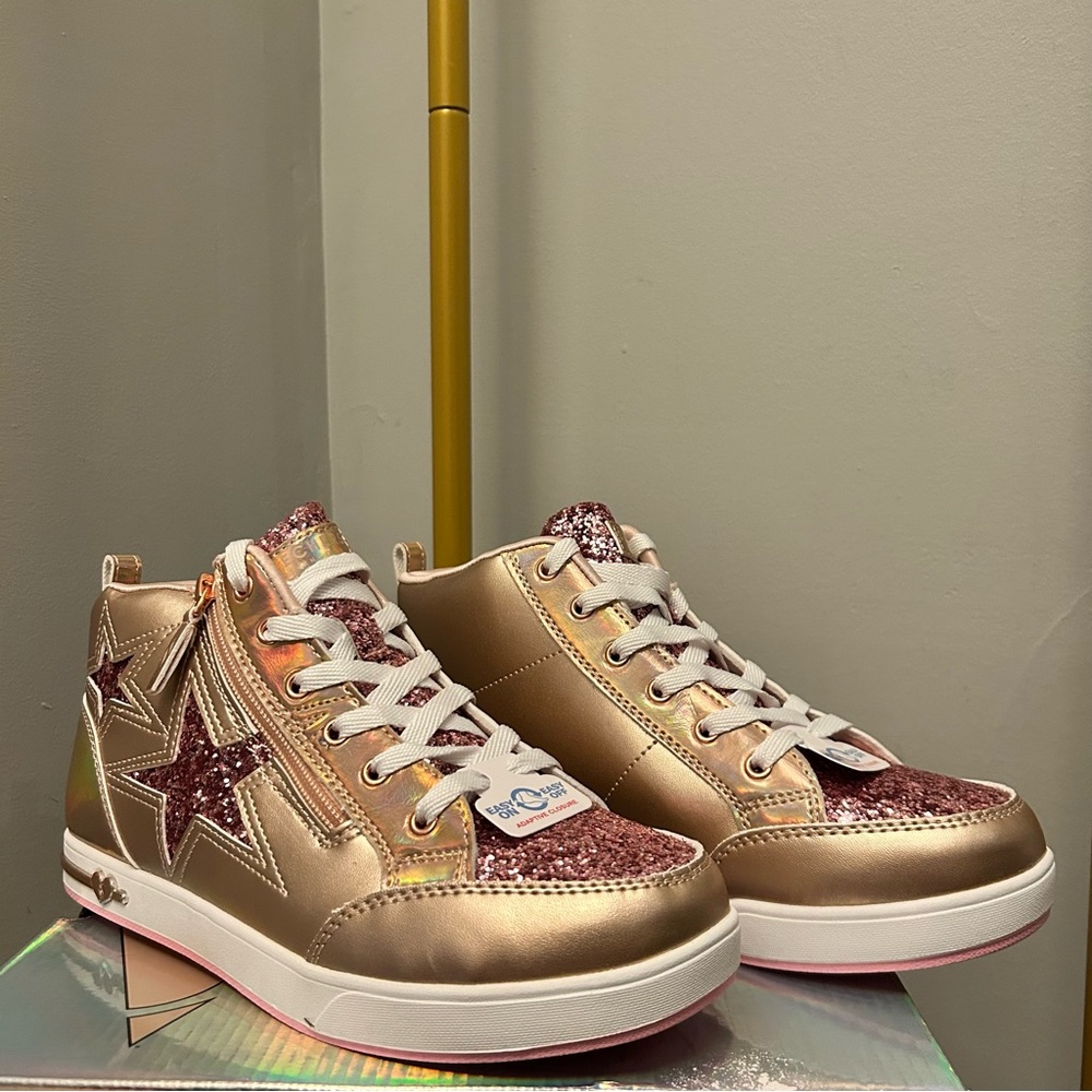SKECHERS STREET Rose Gold glitters star STANDOUTS 2.0 MID-TOP SNEAKERS size 6